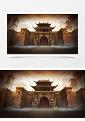 复古中国风城门海报背景