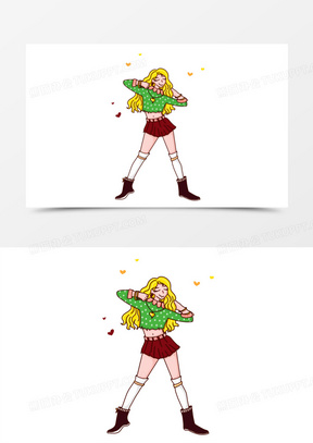 手绘卡通蹦迪女性免抠元素