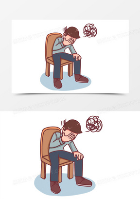 卡通手绘男士扶额头抑郁难过人物素材