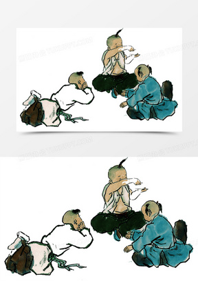 水墨画儿童嬉戏