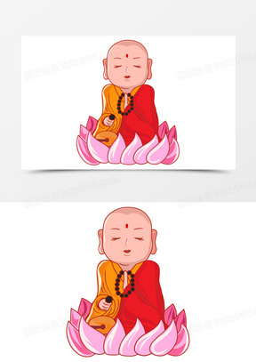卡通手绘念经的和尚矢量元素