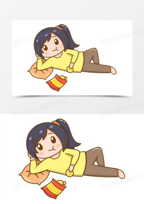 手绘女生侧躺享受懒惰元素
