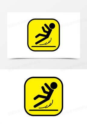 601防跌倒警示图标剪影元素1023手绘卡通防止地面湿滑摔跤警示插画