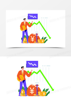 手绘男子分析股市上升行情免抠素材