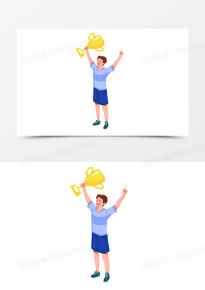 手绘卡通男生夺冠免抠元素