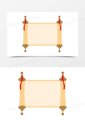 卡通中式黄色书卷边框元素