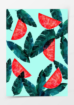 西瓜叶子水粉海报背景