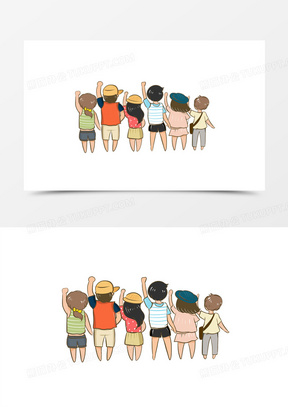 卡通手绘一群人的背影