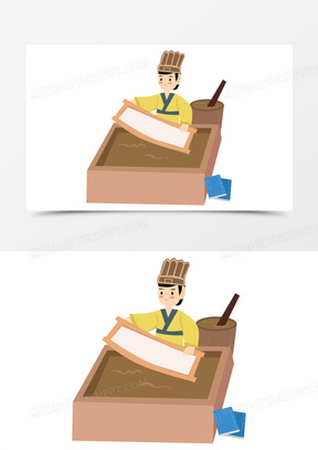 卡通手绘古代造纸术矢量元素