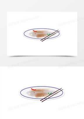 手绘剩菜打包后的盘子免抠元素