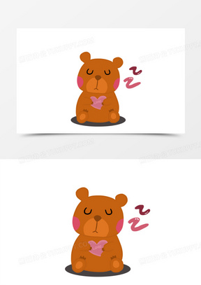 卡通手绘小熊抱着爱心睡觉免抠元素