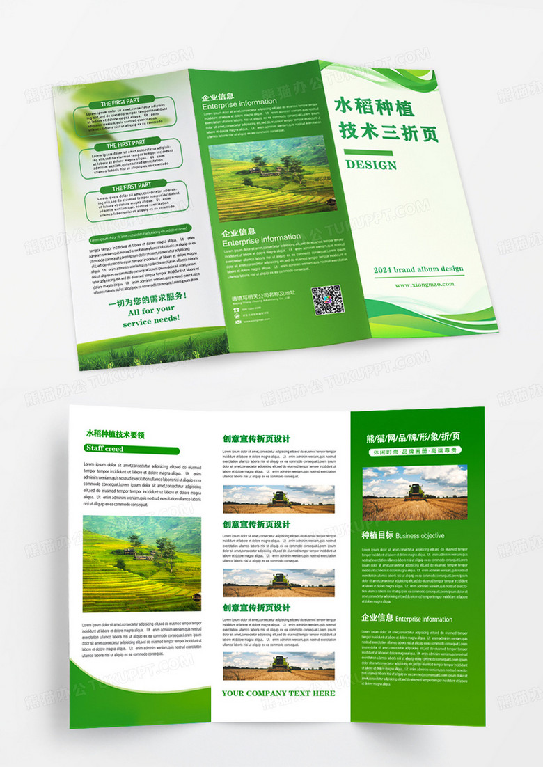 绿色简约风水稻种植技术宣传折页水稻种植宣传三折页