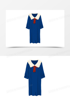 卡通手绘深蓝色花边蝴蝶结睡裙连衣裙素材