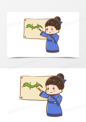 手绘成语故事画蛇添足元素