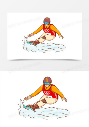 卡通手绘冬奥会单板滑雪比赛场景素材