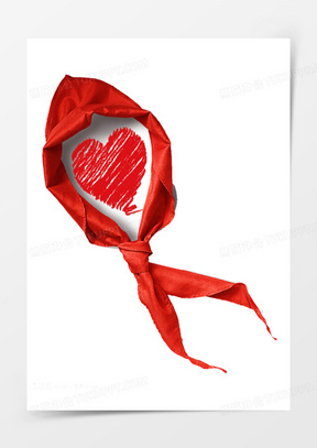 夹着爱心桃的红领巾