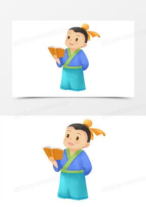 卡通手绘古代学童手拿书本素材5776创意咖啡杯00创意线稿孔子手绘形象