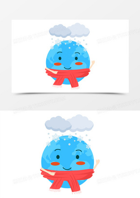 卡通手绘创意地球气象下雪矢量素材