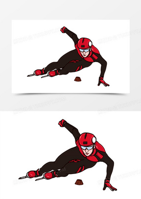 手绘卡通短道速滑过弯姿势免抠元素