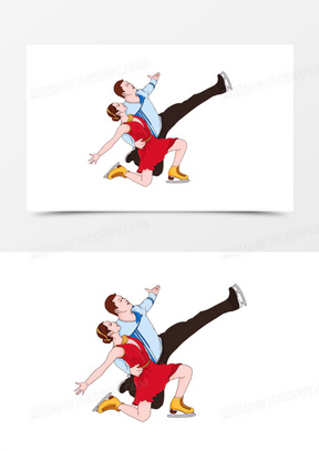 手绘卡通男女双人花样滑冰免抠元素