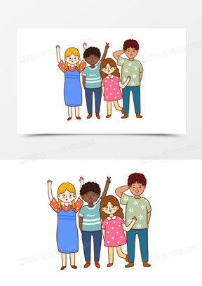 年轻人跳跃形象元素1022卡通手绘一群青春洋溢的年轻人免抠元素702