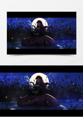 蓝色夜晚海上怪兽