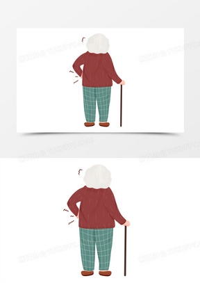 手绘卡通老人腰疼元素