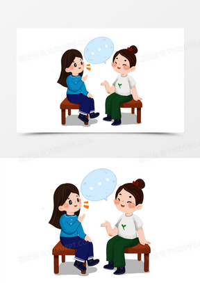 手绘卡通闺蜜谈心聊天谈话说话场景