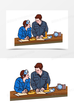 1705手绘卡通工厂工人工作场景2213工人车间流水线包装工作插画元素