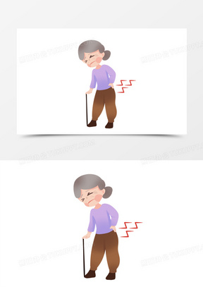 卡通手绘老奶奶腰痛走路免抠素材