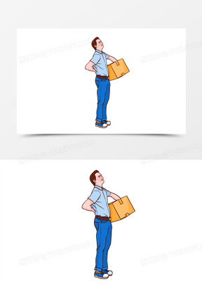 手绘卡通扶腰腰疼的男士免抠元素