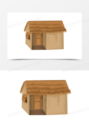 卡通手绘茅草屋免抠素材