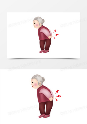 卡通手绘老奶奶腰背疼痛免抠素材