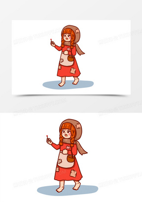 卡通手绘小女孩赤脚卖火柴免抠素材