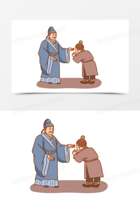 卡通手绘古人拜师求学场景素材