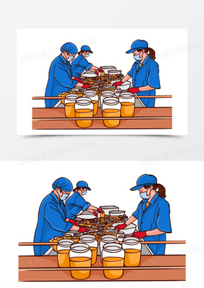 6239卡通手绘建筑工地工人工作场景素材1502卡通手绘流水线上工人工作