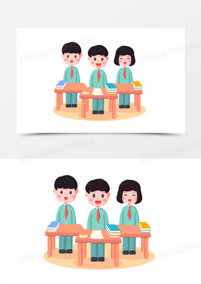 手绘卡通学生上课起立老师好场景元素