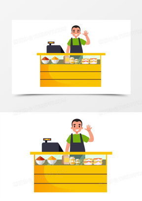 卡通手绘百货超市营业员免抠元素