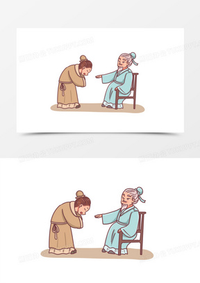 卡通手绘古代学生向先生问好场景素材