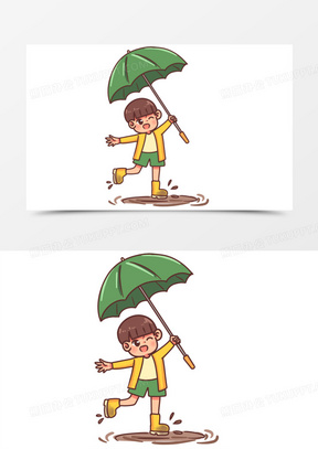 卡通手绘男孩踩泥坑玩耍场景素材