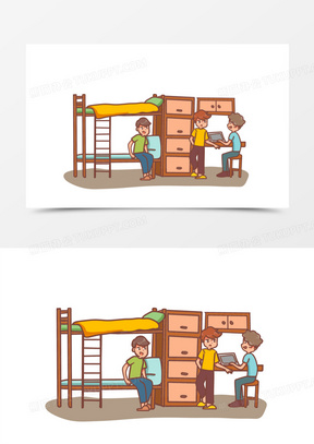 卡通手绘大学生宿舍场景素材