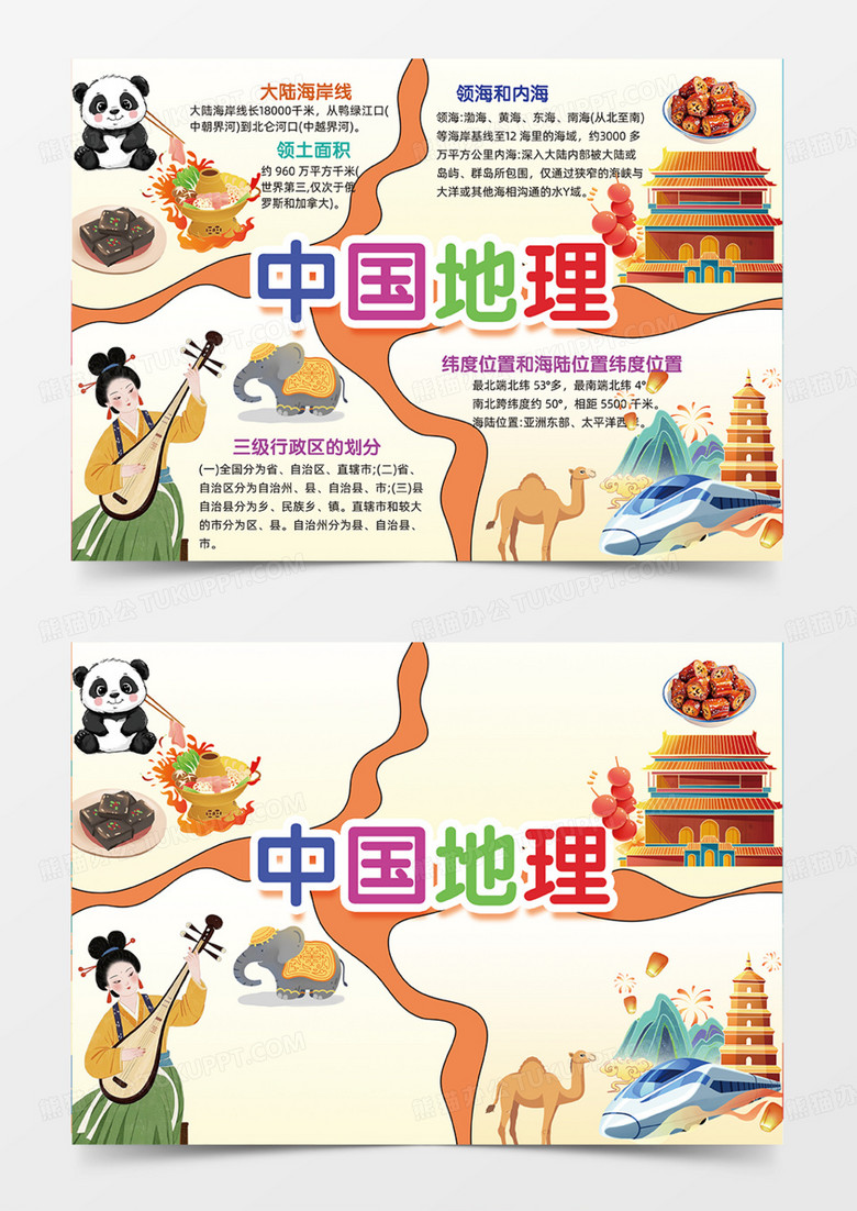 中国地理城市旅行插画特色手绘手抄报
