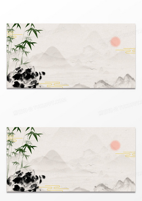 复古中国风竹子淡雅山水淡彩背景