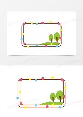 简约卡通彩灯树木边框素材