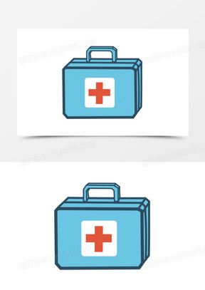 卡通手绘蓝色医用药箱素材