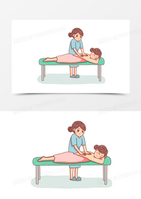 卡通手绘健康养生中医推拿场景素材