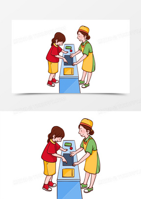 手绘卡通售货员介绍产品免抠素材