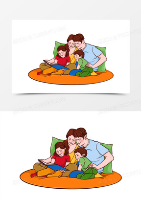 手绘卡通家长陪孩子一起阅读看书免抠元素