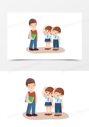 卡通手绘向老师敬礼问好场景素材
