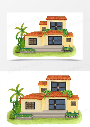 卡通手绘民宿建筑房子免抠元素